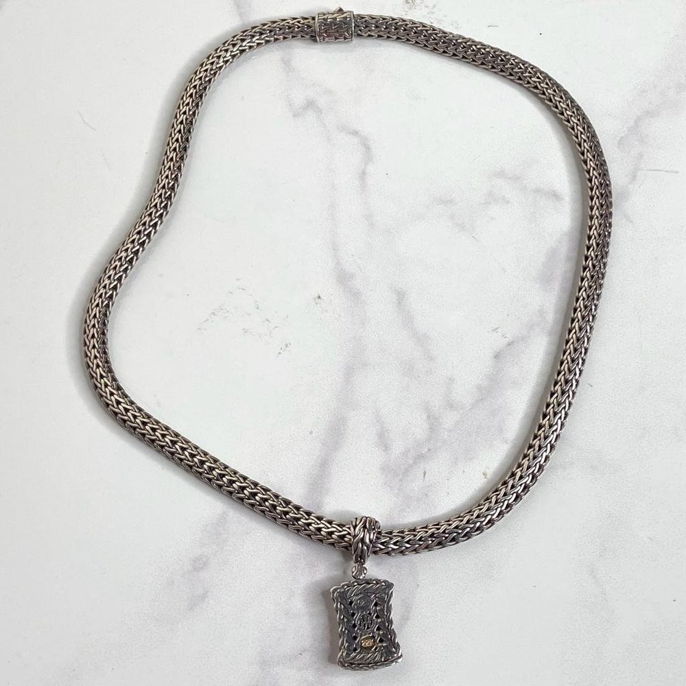 John Hardy 925 Sterling Silver & 22k Gold PALU Pendant Necklace 18" Wheat Chain - Picture 7 of 12